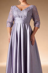 Curveins Plus Size Elegant V-Neck Embroidery Half-Sleeve Slimming Maxi Dress