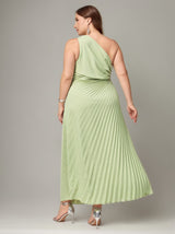 Curveins Plus Size One-Shoulder Waist Cutout Design Pleated Maxi Dress