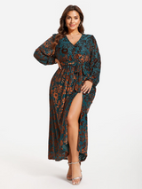 Curveins Plus Size Velvet Wrap Maxi Dress-Vintage Cocktail Style