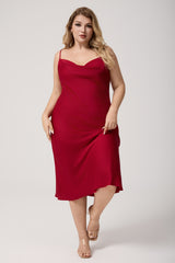 Curveins Plus Size Satin Cowl Neck Spaghetti Strap Loose Fit Sleep Dress