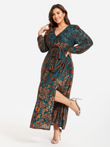 Curveins Plus Size Velvet Wrap Maxi Dress-Vintage Cocktail Style