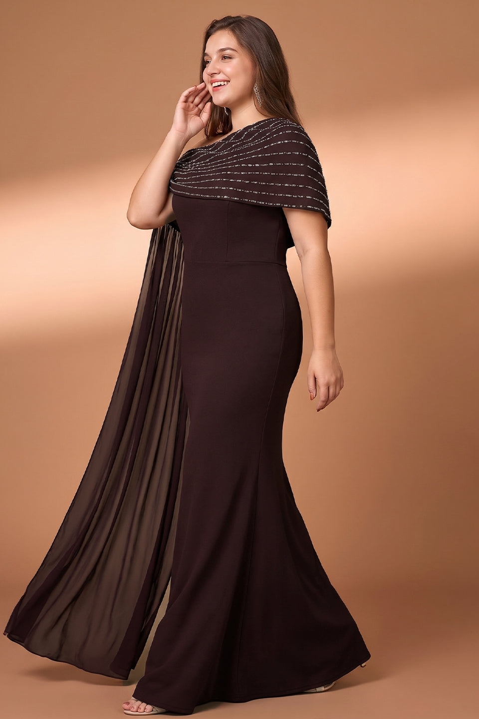 Curveins Plus Size Asymmetric One-Shoulder Rhinestone Detail Dress