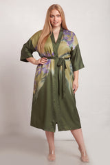 Curveins Plus Size Satin Ice Silk Cooling Lightweight Loose Fit Robe Nightwear