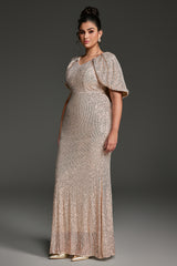Curveins Plus Size V-Neck Sequin Short Sleeve Bodycon Maxi Dress
