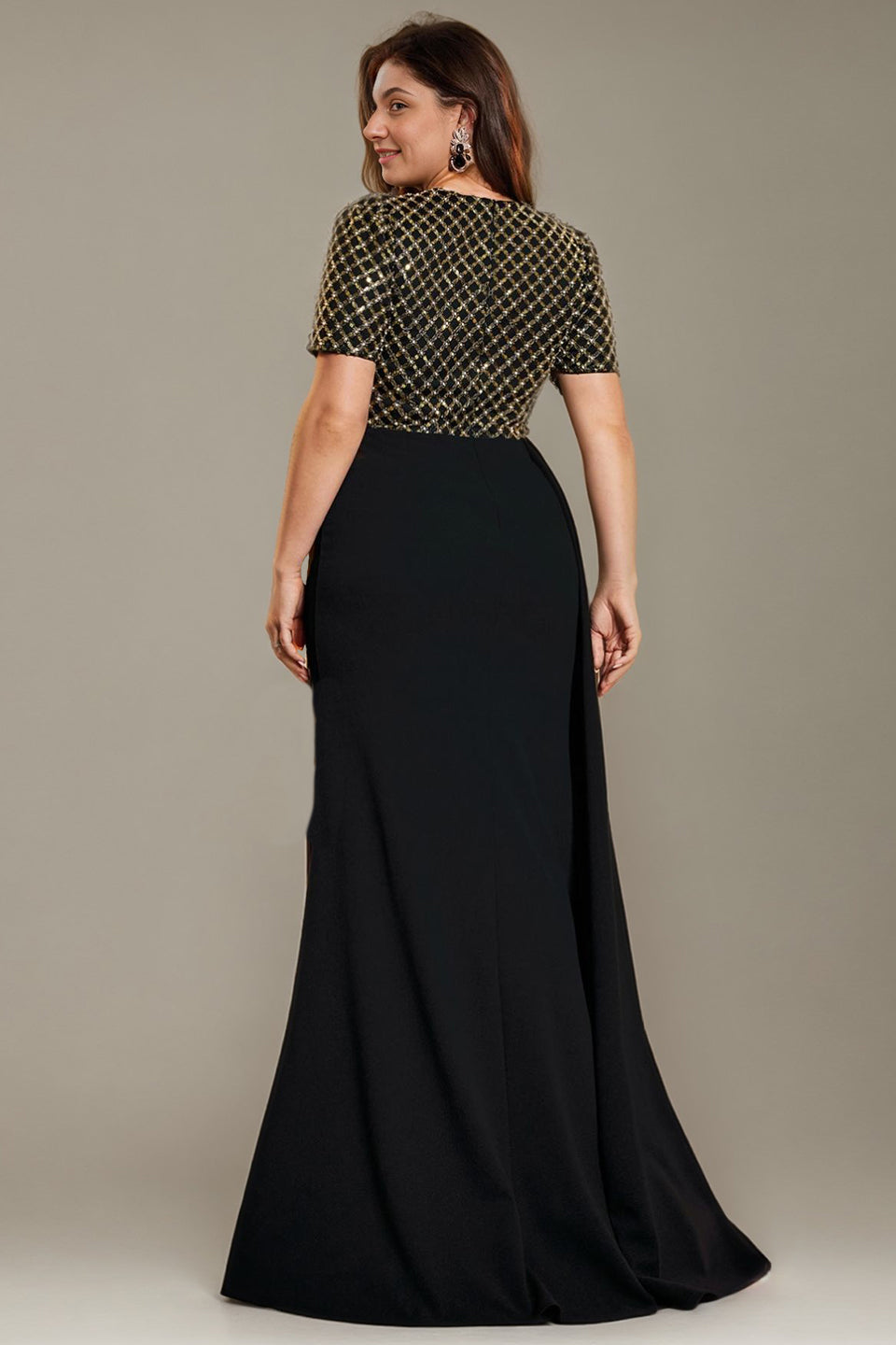 Curveins Elegant Plus Size Spliced V-Neck Floral Waistline Long Dress