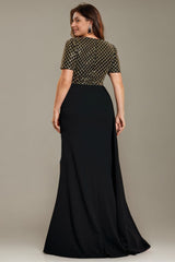 Curveins Elegant Plus Size Spliced V-Neck Floral Waistline Long Dress