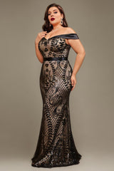 Curveins Plus Size Off-Shoulder Floral Pattern Curve-Hugging Mermaid Maxi Dress