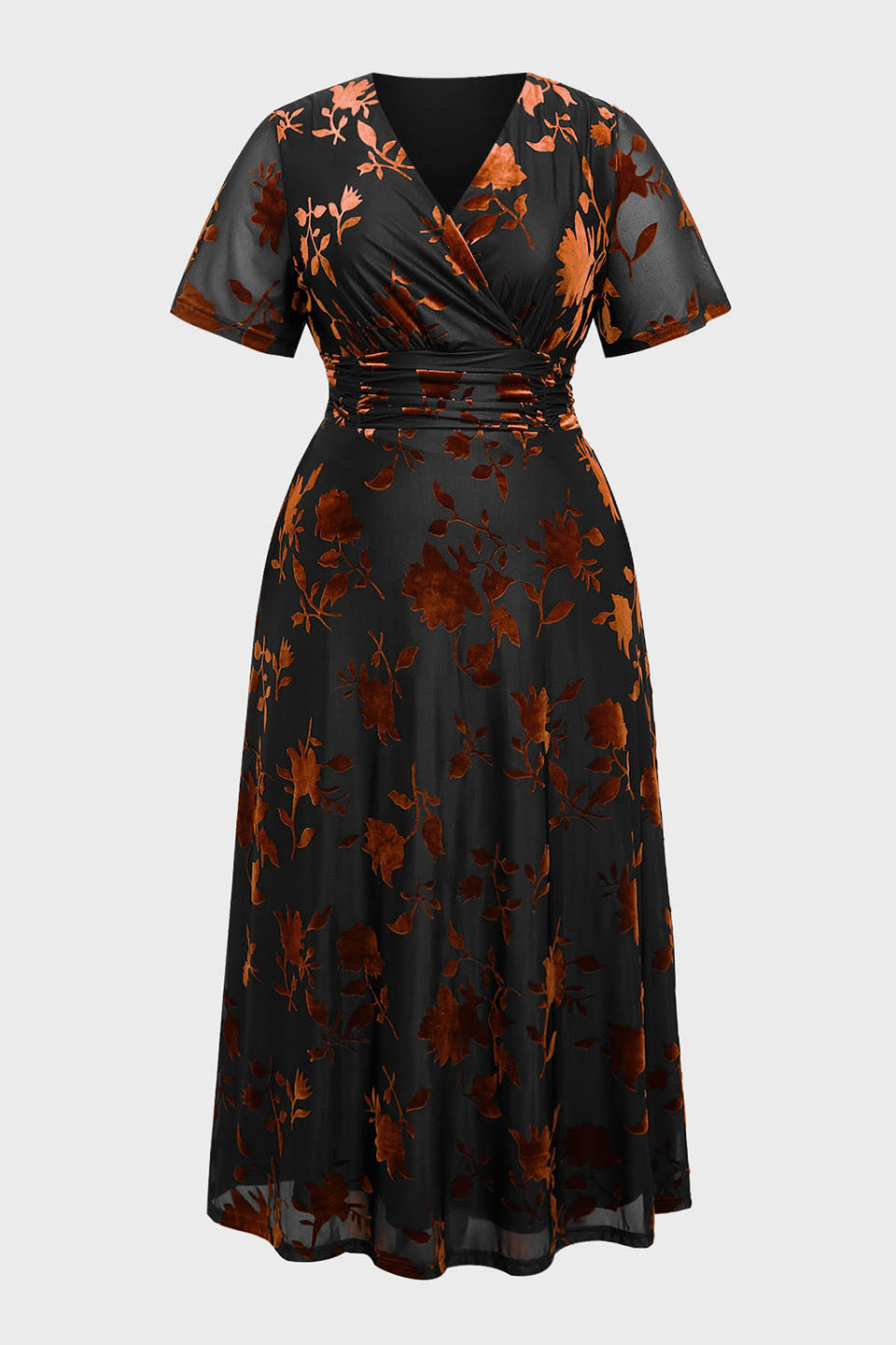 Curveins Plus Size Velvet Surplice Vintage Plain Maxi Dress