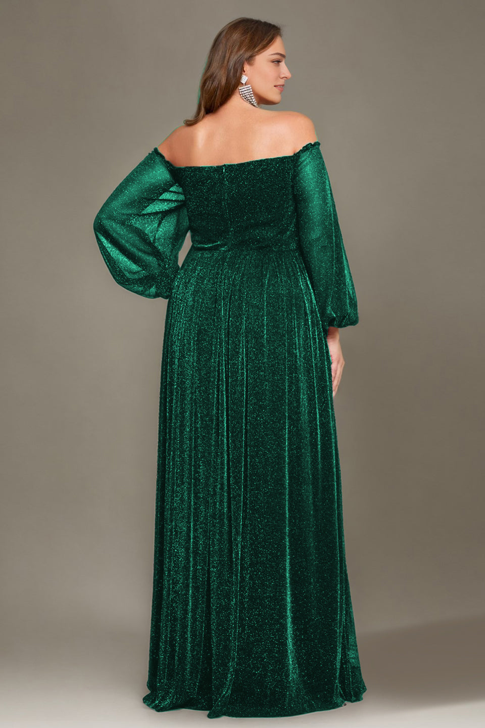 Curveins Plus Size Elegant Off-Shoulder Long Sleeve Minimal Maxi Dress