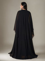 Curveins Plus Size Beaded Cape Sleeve Modest Maxi Dress for Elegant Evenings