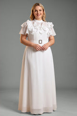 Curveins Plus Size Stand Collar Flare Sleeve Flowing A-Line Maxi Dress