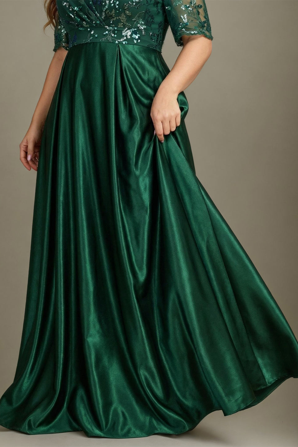 Curveins Plus Size V Neck Sequin Floral Patchwork Elegant Flowy Maxi Dress