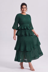 Curveins Plus Size Crew Neck Long Sleeve Ruffle Tiered Skirt Set