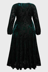 Curveins Plus Size V-Neck Flowy Bell Sleeves Pleated Velvet Maxi Dress