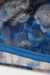 Curveins Plus Size V Neck Long Sleeve Floral Waist Maxi Dress