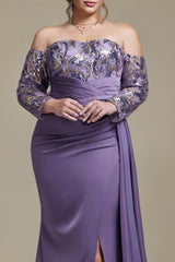 Curveins Plus Size Strapless Off-Shoulder Floral Patchwork Slit Maxi Dress