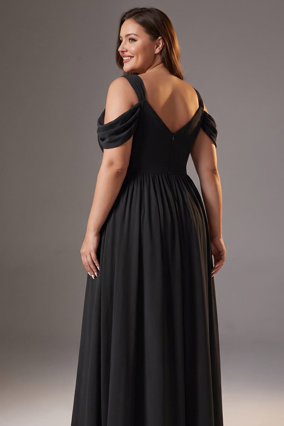 Curveins Plus Size Sleeveless V Neck Ruched Waist Flowing Elegant Maxi Dress
