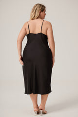 Curveins Plus Size Elegant Satin Lace Trim Slip Dress Sleepwear Long Gown