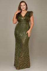 Curveins Elegant Curve Hugging V Neck Sleeveless Sequin Evening Gown