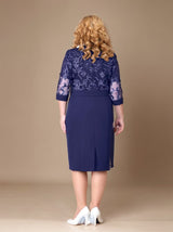 Curveins Plus Size Round Neck Two Piece Embroidered Bodycon Midi Dress