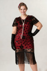 Curveins 1920s Black Ruby Plus Size Retro Sequin Evening Flapper Midi Dress