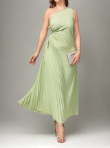 Curveins Plus Size One-Shoulder Waist Cutout Design Pleated Maxi Dress
