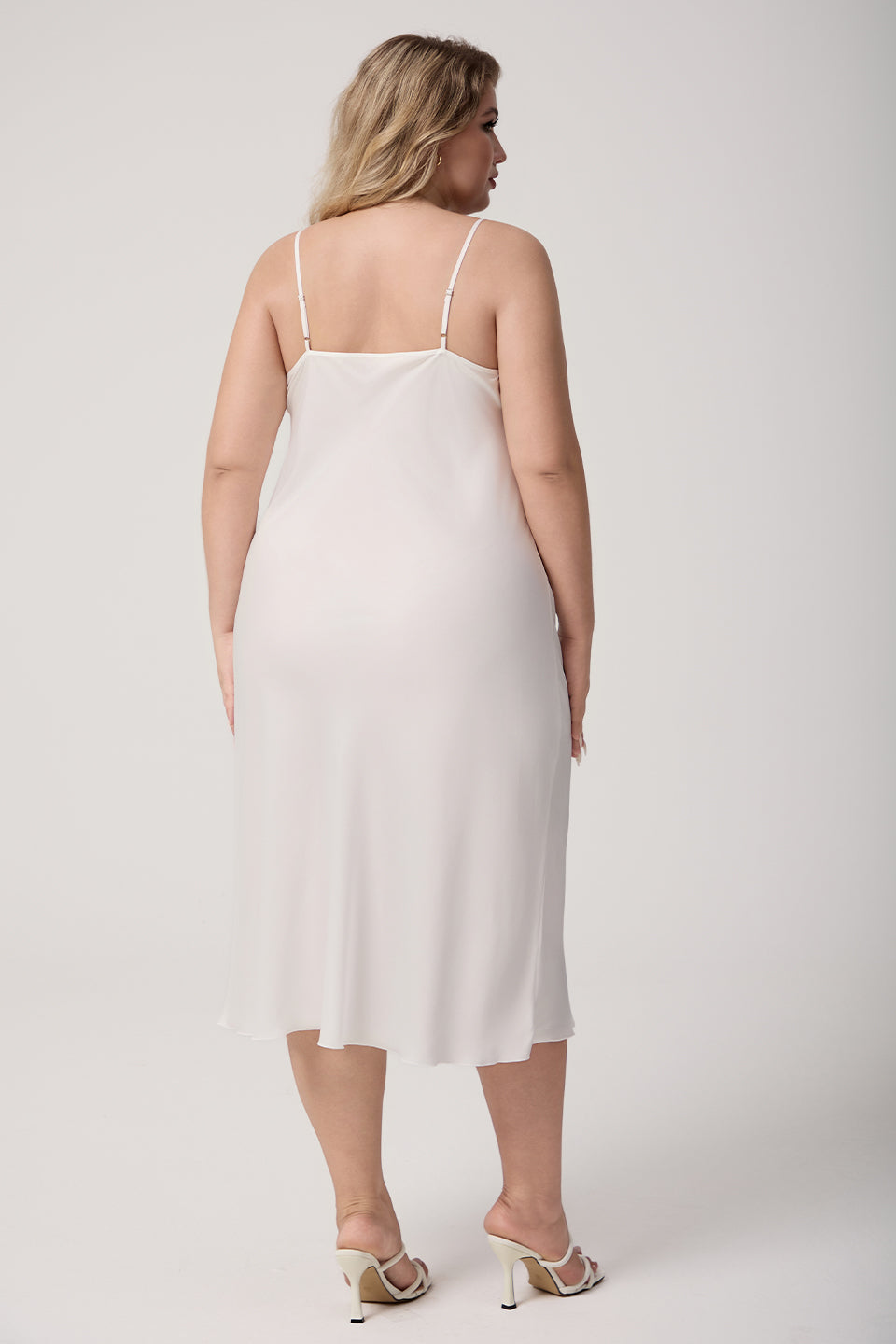 Curveins Plus Size Satin Cowl Neck Spaghetti Strap Loose Fit Sleep Dress