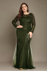 Curveins Plus Size Round Neck Long Sleeve Sequin Bodycon Maxi Dress