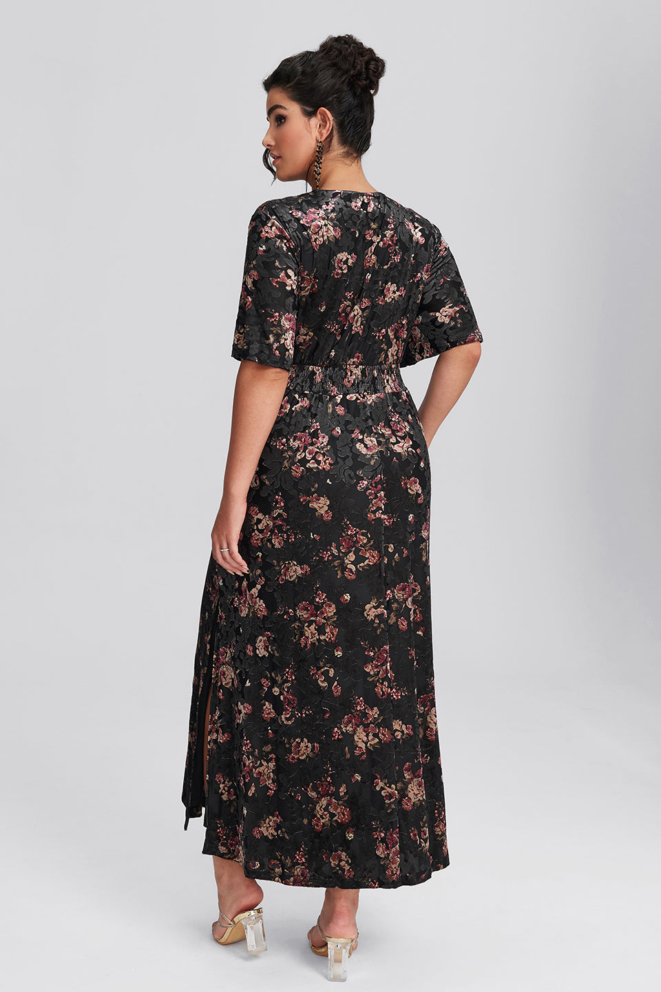 Curveins Plus Size Velvet Surplice Vintage Plain Maxi Dress