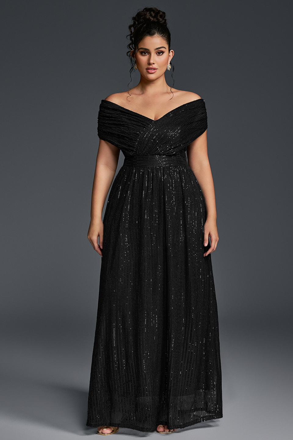 Curveins Plus Size V-Neck Sequin Maxi Dress