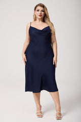 Curveins Plus Size Satin Cowl Neck Spaghetti Strap Loose Fit Sleep Dress