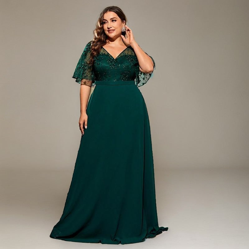 Curveins Plus Size V-Neck Batwing Sleeve Printed Maxi Dress
