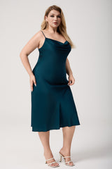 Curveins Plus Size Satin Cowl Neck Spaghetti Strap Loose Fit Sleep Dress