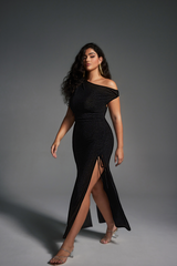 Curveins Plus Size One Shoulder Sexy Split Bodycon Maxi Dress