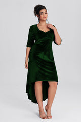 Curveins Plus Size Asymmetric Hem Velvet Maxi Dress With Sequin