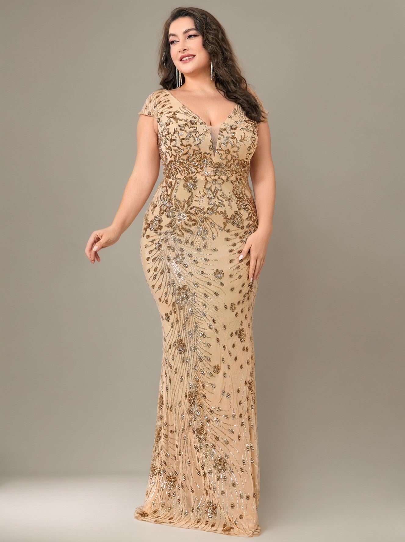 Curveins Plus Size One-Shoulder Side Slit and Waist Cinch Maxi Dress