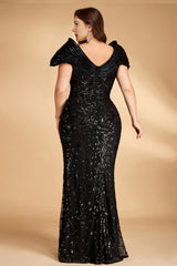 Curveins Plus Size V Neck Short Sleeve Sequin Bodycon Maxi Dress