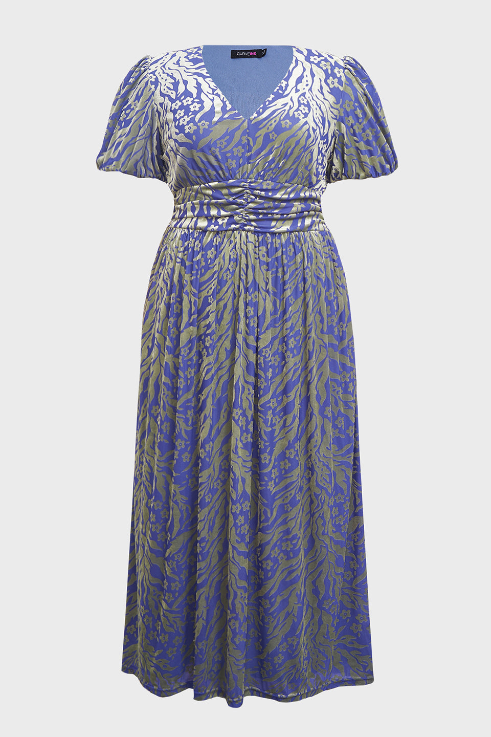 Curveins Plus Size V-Neck Velvet Plain Maxi Dress