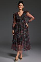 Curveins Plus Size V-Neck Floral Asymmetrical Hem Maxi Dress