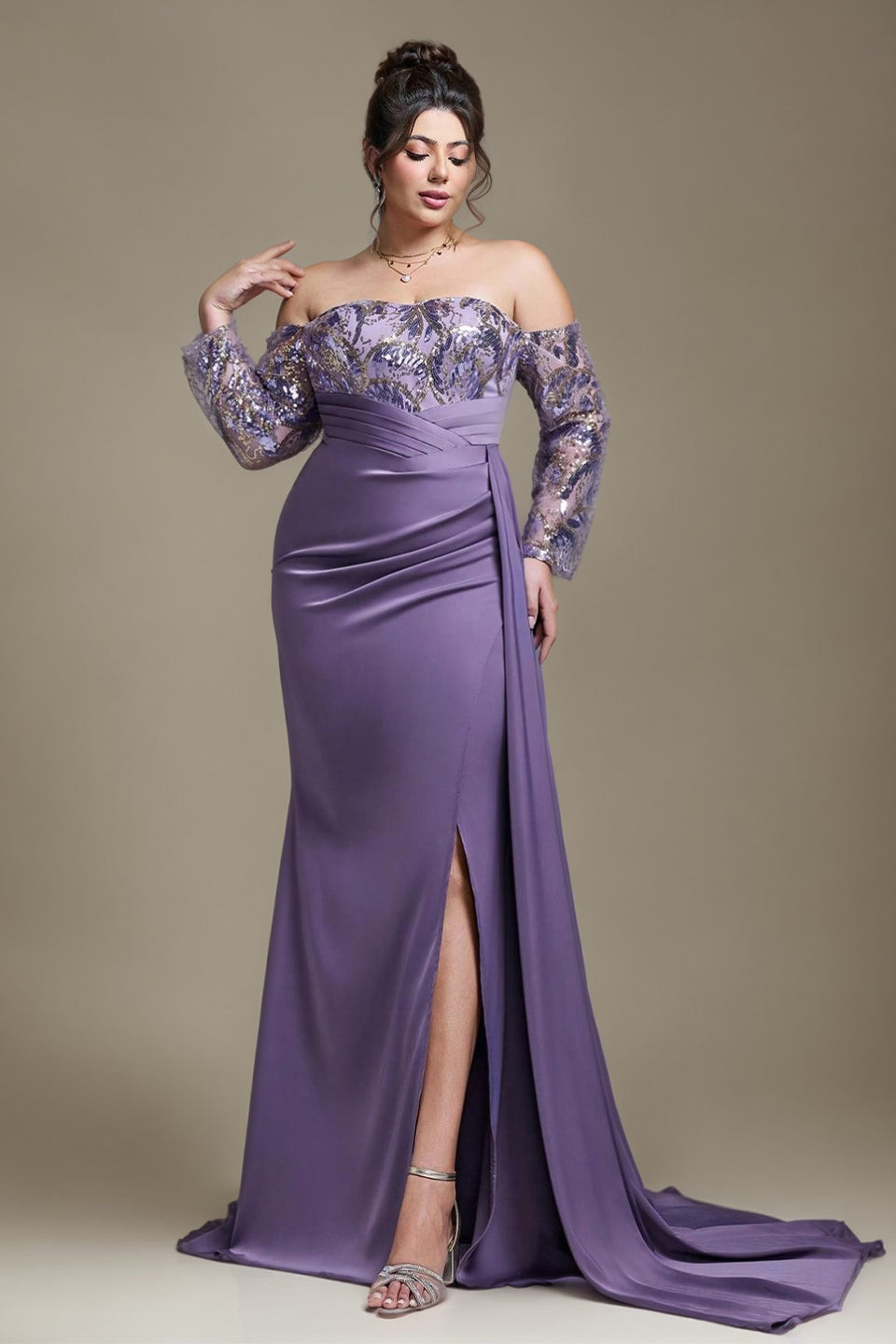 Curveins Plus Size Strapless Off-Shoulder Floral Patchwork Slit Maxi Dress