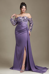 Curveins Plus Size Strapless Off-Shoulder Floral Patchwork Slit Maxi Dress