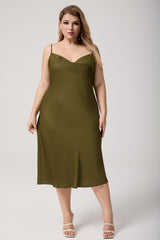 Curveins Plus Size Satin Cowl Neck Spaghetti Strap Loose Fit Sleep Dress