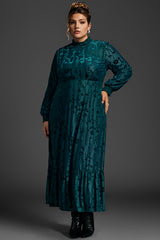 Curveins Plus Size Navy Blue Floral Velvet Maxi Dress