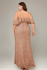 Curveins Plus Size Sequin Off The Shoulder Ruffle Formal Dress