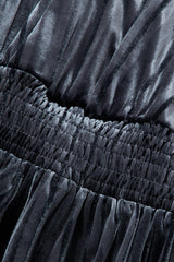 Curveins Plus Size V-Neck Batwing Sleeve Pleated A-Line Velvet Maxi Dress