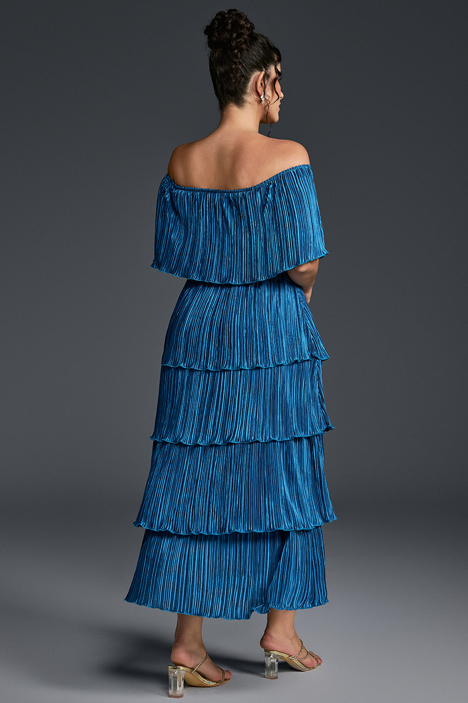 Curveins Plus Size Off-Shoulder Pleated Tiered Maxi Dress