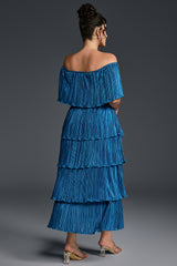 Curveins Plus Size Off-Shoulder Pleated Tiered Maxi Dress
