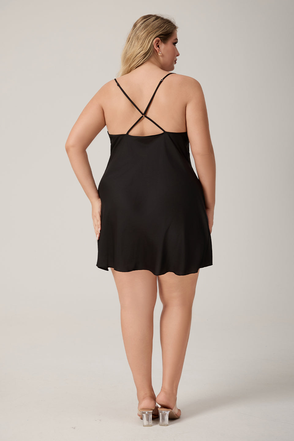 Curveins Plus Size Lace Front Crisscross Back Cami Sleep Top, Sexy Chic Loungewear
