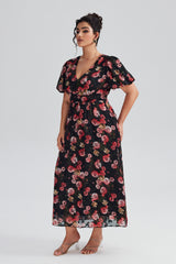 Curveins Plus Size Random Floral Printed Maxi Dress