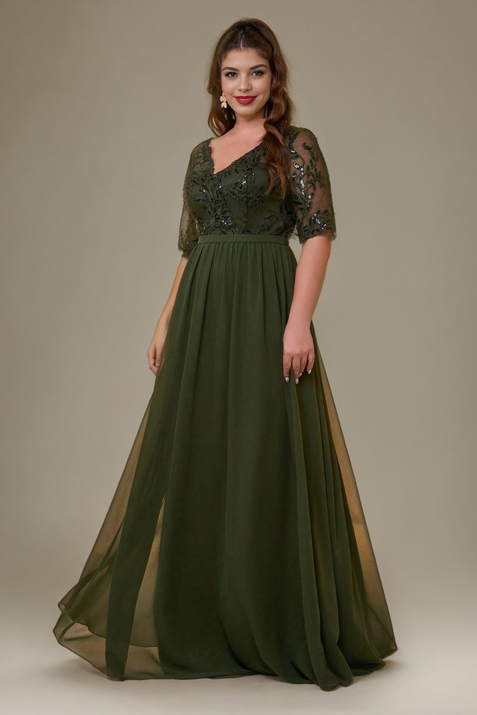 Curveins Plus Size V-Neck Sequin Floral Patchwork Maxi Dress